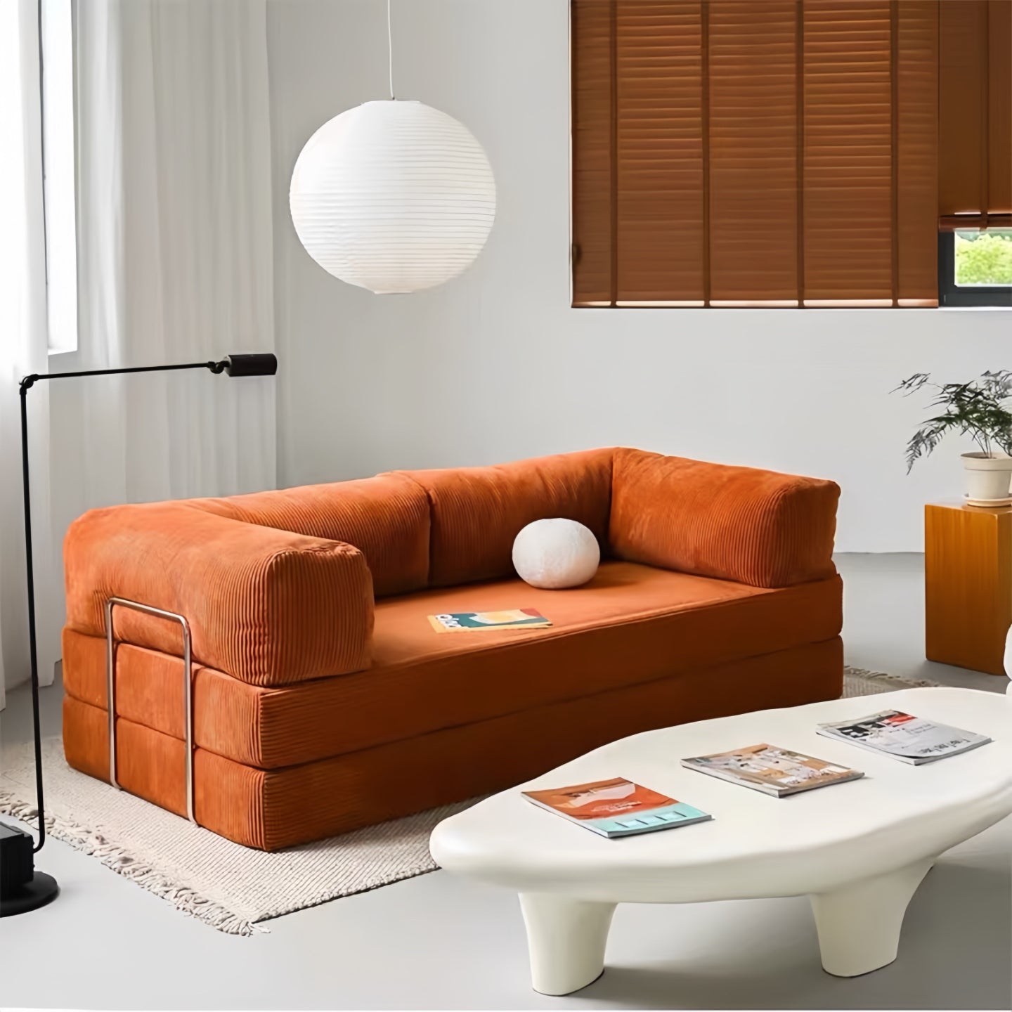 NC690 Vintage-style reversible sofa, compressible and foldable fabric sofa bed