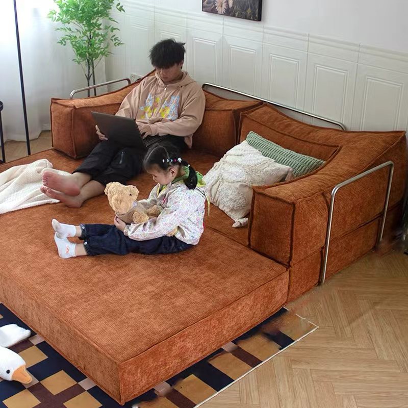 Pudding sofa bed dual-use vintage style small apartment living room double three-seater retro modular folding fabric sofa NB-01