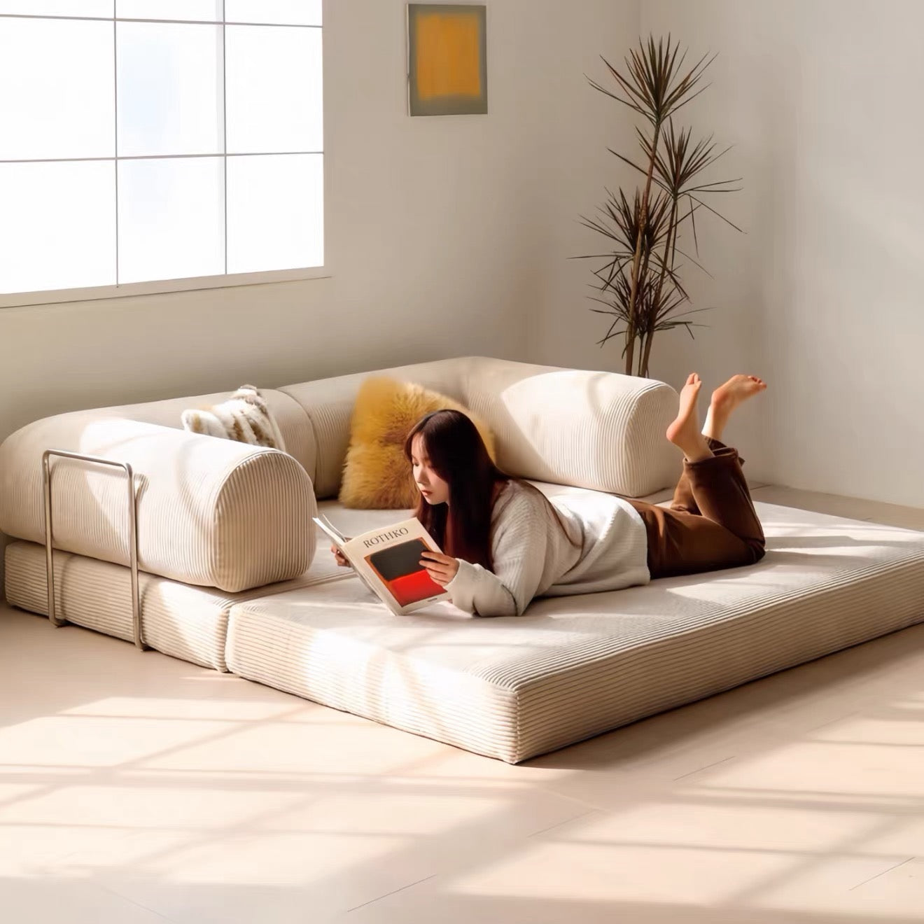 NC690 Vintage-style reversible sofa, compressible and foldable fabric sofa bed