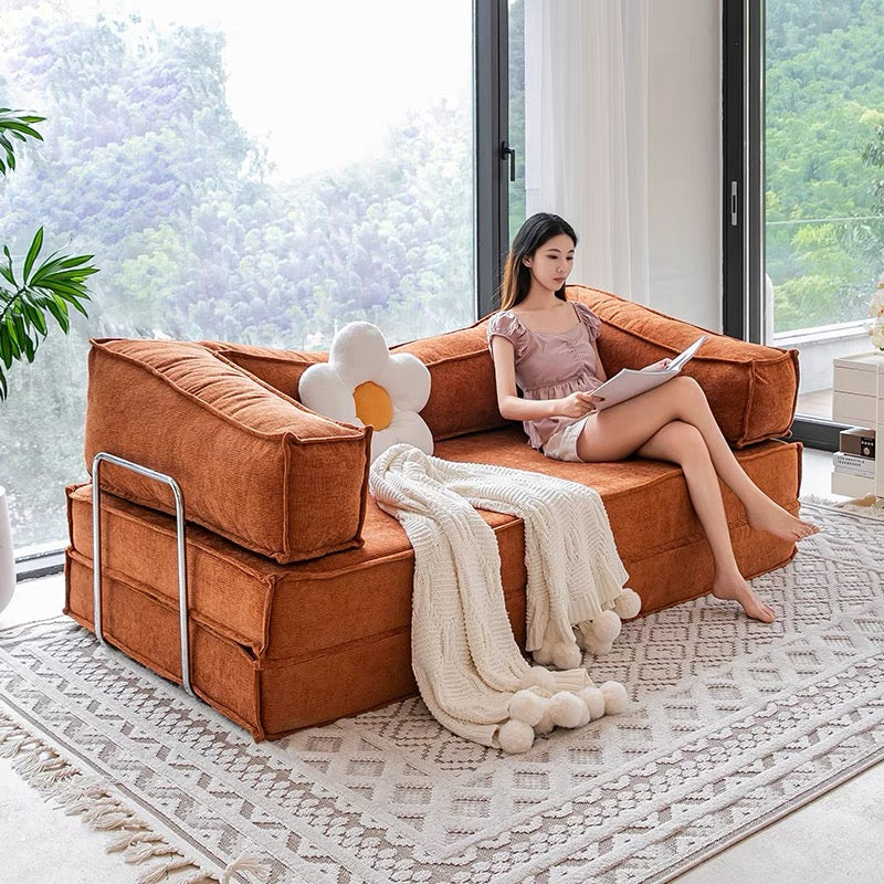 Pudding sofa bed dual-use vintage style small apartment living room double three-seater retro modular folding fabric sofa NB-01